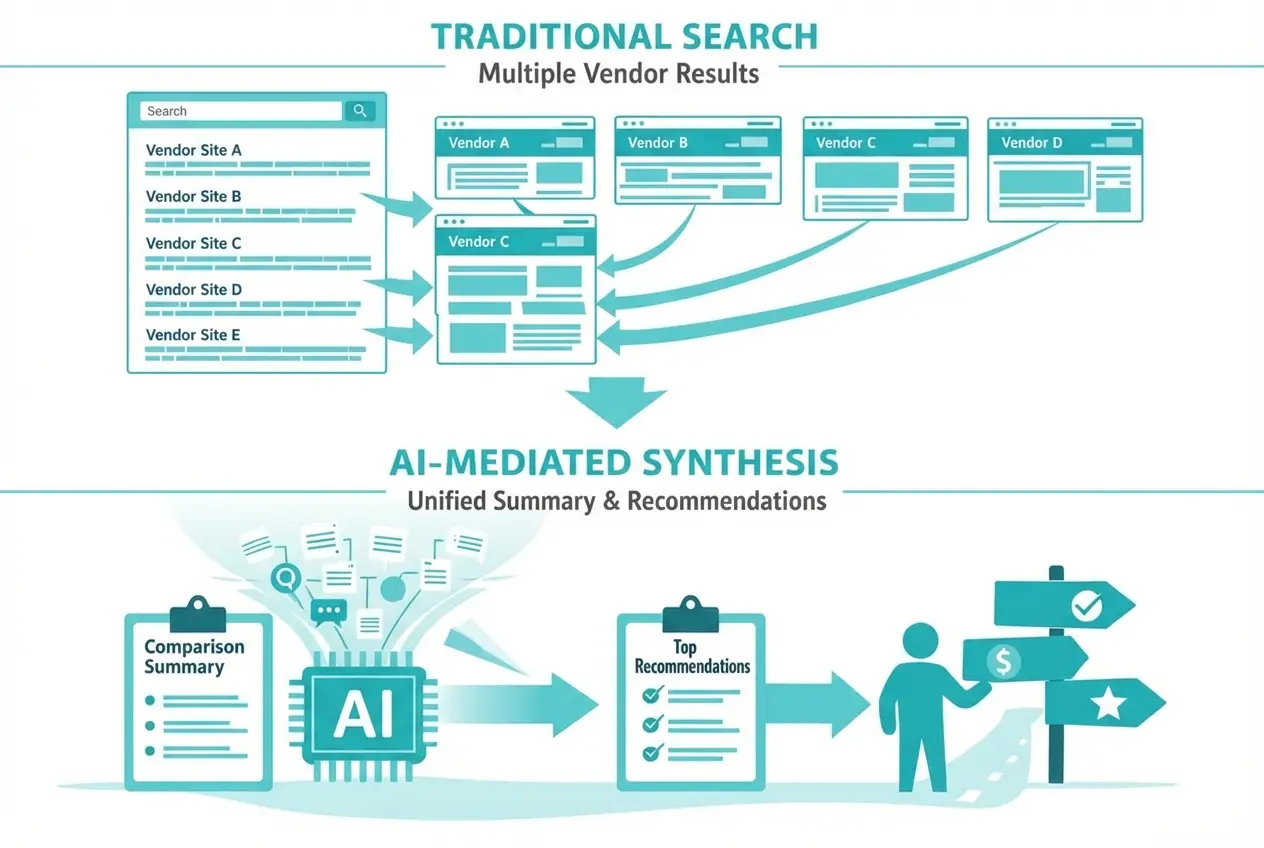 Traditional Search vs AI-Mediated Synthesis